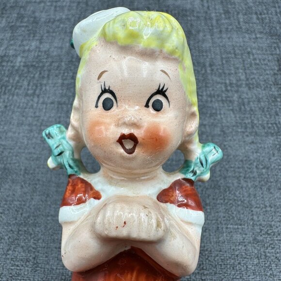 Vintage Japan Big Eye Boy & Girl Figurine Pair 1950s Mid Century Kitsch - Picture 13 of 16